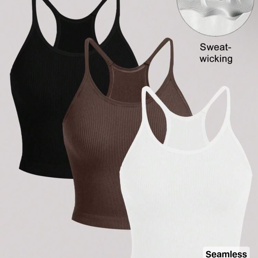 COPY - Seamless Ribbed Tank Tops - Black, White (brown not available)